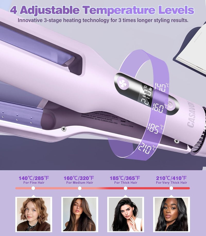 Casavok Hair Crimpers and Wavers with Cool Airflow Styling, Beach Waver Curling Iron with 4 Adjustable Curl, Anti-Scald Crimper Hair Tool for Women, 8s Smart Timer, Fast Heating, 100 Million Ions, LCD - Image 5